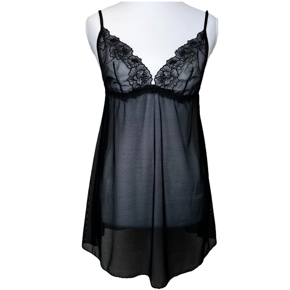 Jacob Embroidered Sheer Babydoll Mini Dress Black‎ Size Medium Boudoir Fairygoth